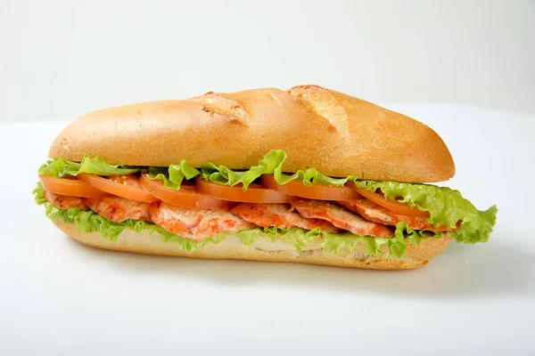 Long Baguette Sandwich Lettuce — Stock Photo, Image