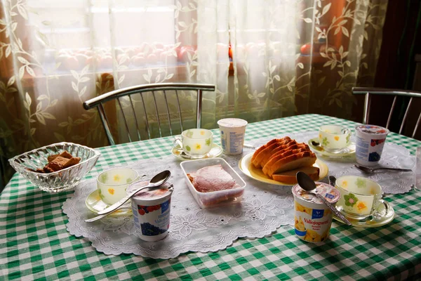 Tabel Ontbijt Ochtend Dineren Kamers — Stockfoto