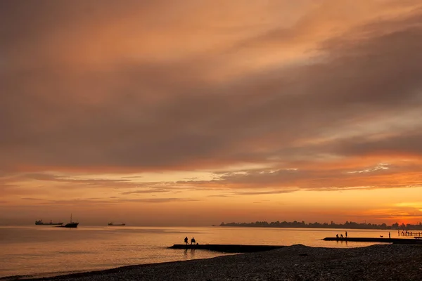 Seascape Sukhumi Com Pescadores Abcásia — Fotografia de Stock