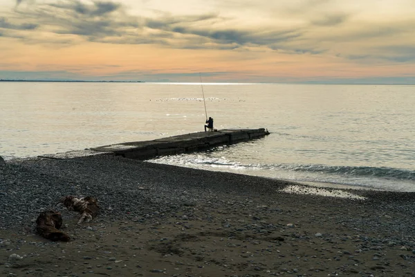 Seascape Sukhumi Com Pescadores Abcásia — Fotografia de Stock