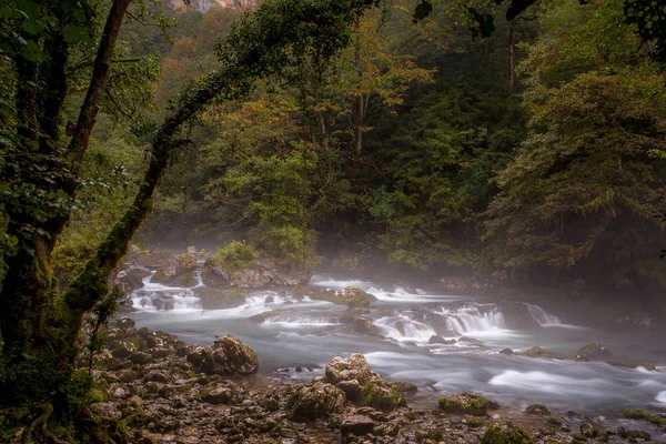 Paisagem Montanhosa Com Rio Abcásia — Fotografia de Stock