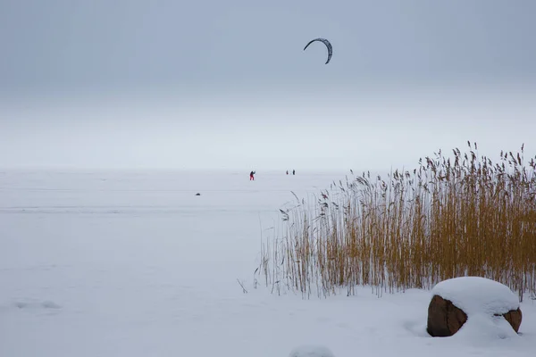 Winter Vliegeren Het Meer Stockfoto