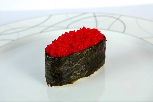 Część Sushi Kuchnia Japońska Płycie Narodowej Jasnym Tle — Zdjęcie stockowe