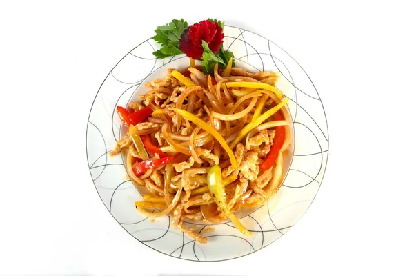Салат Тарілку Китайська Кухня Світлому Фоні — стокове фото