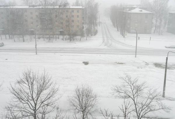 Χειμερινή Χιονοθύελλα Στην Αγία Πετρούπολη Οδός Karavaevskaya 2019 — Φωτογραφία Αρχείου