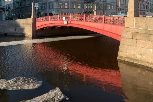 Rote Brücke Über Den Moika Fluss Ist Eine Dekoration Des — Stockfoto