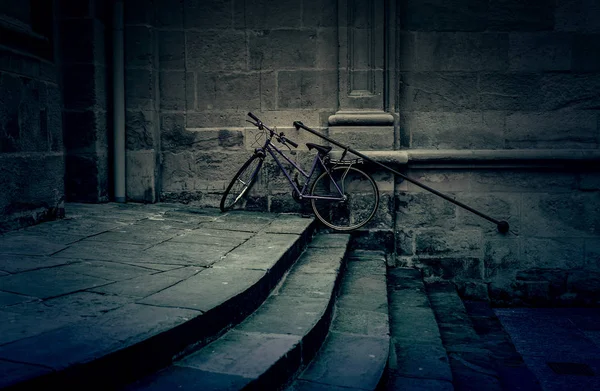 Bicicleta Estacionada Nas Escadas Detalhe Transporte Saudável Ecológico — Fotografia de Stock