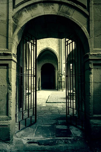 Ancienne Porte Métallique Dans Une Église Médiévale Détail Une Porte — Photo