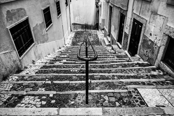 Escadas Pedra Velha Lisboa Detalhe Escadas Numa Rua Antiga Num — Fotografia de Stock