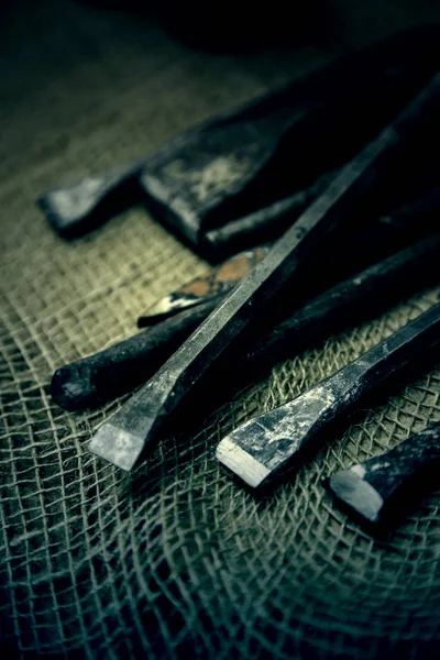 Yapımı Taş Oymak Için Eski Araçlar Eski Sanatlarının Ayrıntıları — Stok fotoğraf