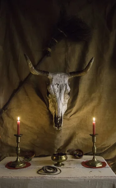 Altare Rituali Satanici Dettaglio Stregoneria Occultismo Setta — Foto Stock