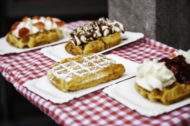 Tipik waffle Belçika esnaf esnaf tatlı detay