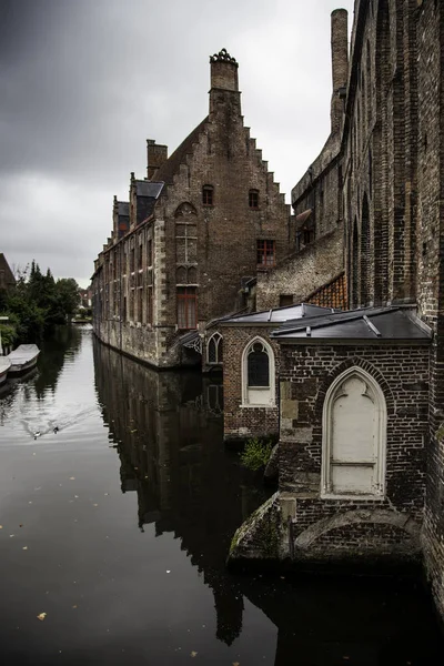 Středověké Kanály Brugg Detail Cestovního Ruchu Městě Belgie — Stock fotografie