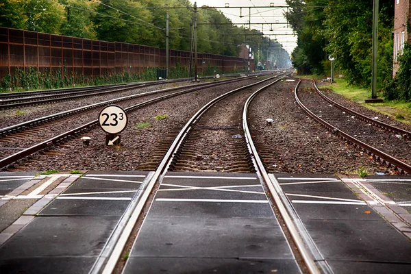 Las Vías Del Tren Estación Detalle Del Transporte Por Los —  Fotos de Stock