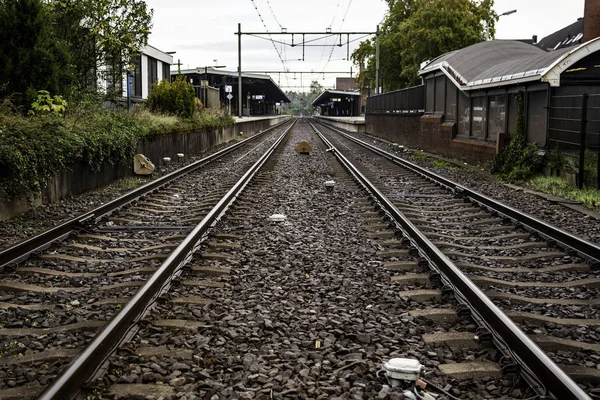 Treinrails Een Station Detail Vervoer Rails Reis — Stockfoto
