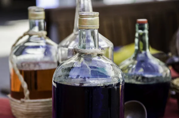 Bottles Colored Liquid Detail Colors Glass Containers — Stock Photo, Image