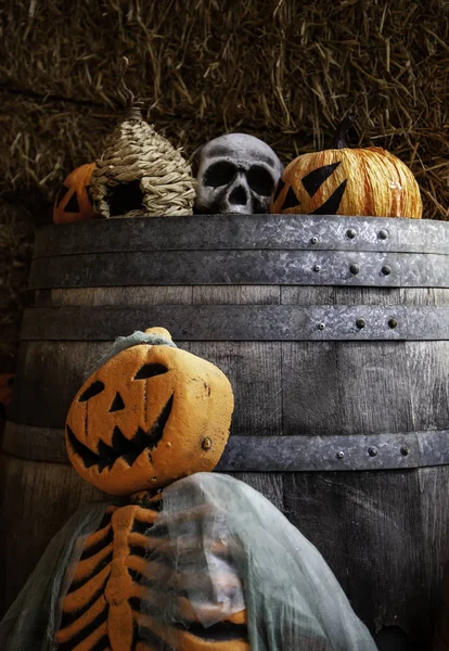 Abóboras Assustadoras Para Noite Halloween Detalhe Terror Medo — Fotografia de Stock