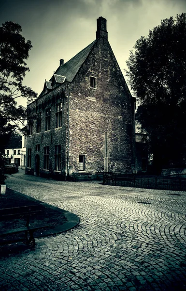 Dom Typowy Brugia Wszystko Średniowieczne Domy Turystyka Belgii Europa — Zdjęcie stockowe