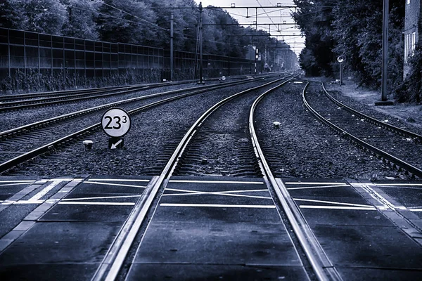 Tory Kolejowe Stacji Szczegóły Transportu Przez Szyny Wycieczka — Zdjęcie stockowe