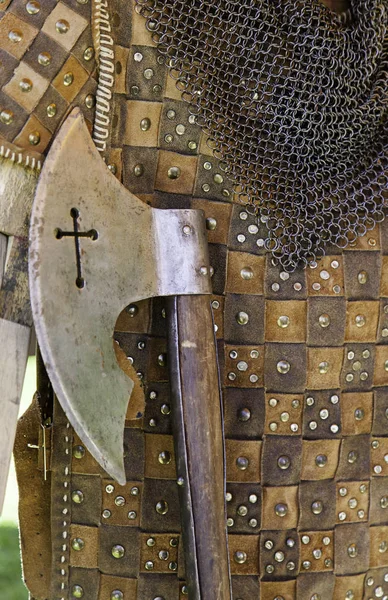 Antike Mittelalterliche Silberaxt Dekoriert Detail Der Dekoration Und Des Todes — Stockfoto
