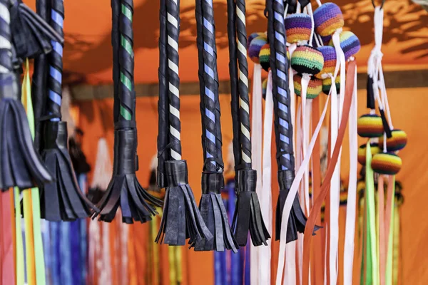 Objetos Artesanais Para Malabarismo Espetáculo Detalhe Fogo Diversão Circo — Fotografia de Stock