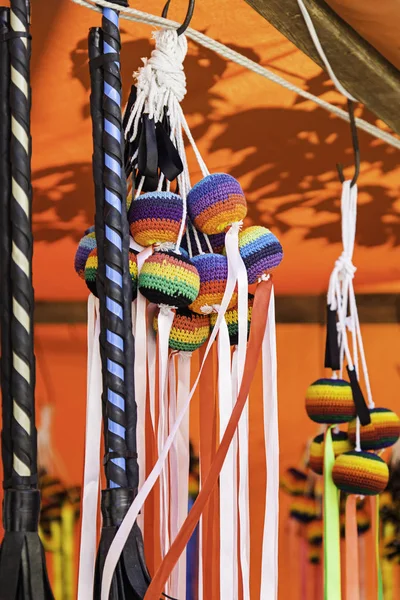 Objetos Artesanais Para Malabarismo Espetáculo Detalhe Fogo Diversão Circo — Fotografia de Stock