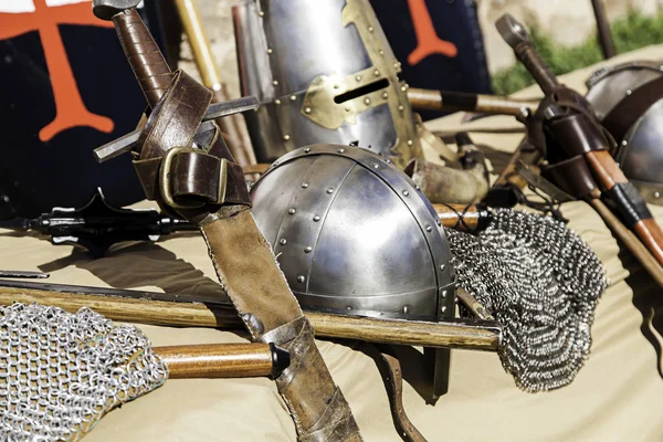 Detalhe Antiga Armadura Medieval Reprodução Roupas Protetoras Para Lutar Cruzadas — Fotografia de Stock