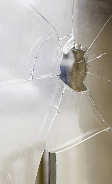 Vidro Quebrado Quebrado Por Tiro Bala Detalhes Violência Crime — Fotografia de Stock