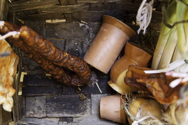 Carne Suina Pronta Mangiare Dettaglio Salsicce Tipiche Spagnole Cibi Grassi — Foto Stock