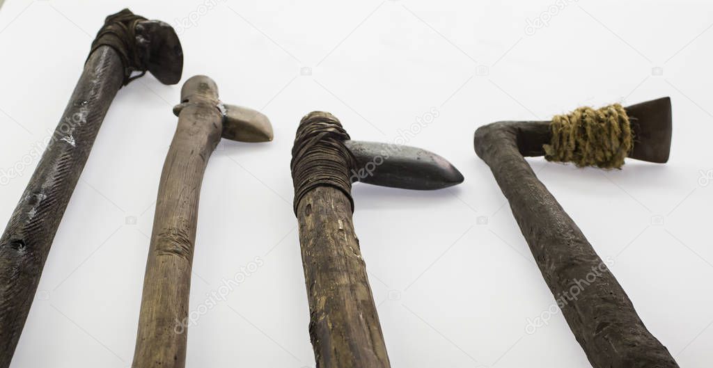 Ancient prehistoric weapons made by hand, detail of prehistoric art