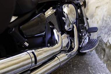 Egzoz boru ve motor motor, ayrıntılı bir iki tekerlekli araç, güç ve hız