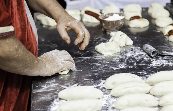 Ciasto Chlebowe Szczegóły Pieczenia Chleba Tradycyjna Piekarnia Rzemieślnicza Żywność Żywność — Zdjęcie stockowe