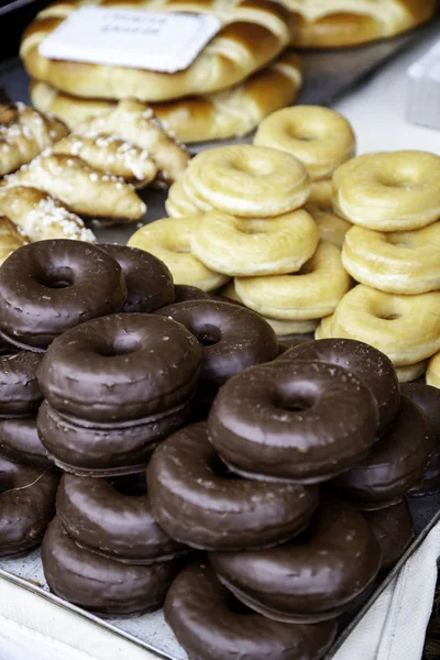 Chocolate Donuts Detail Dessert Cake Sweet Sugar — Stock Photo, Image