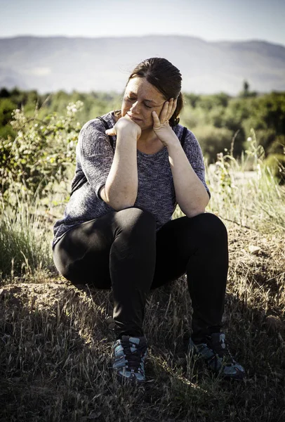 Pensive Woman Detail Melancholy Woman Natur — Stock Photo, Image