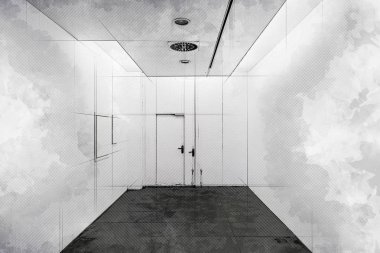 Uzun yol ve beyaz duvar, hastane koridorunun ayrıntıları.