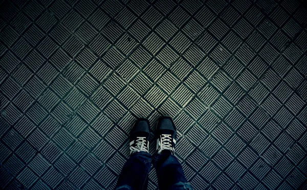 Füße Mit Stiefeln Urbanes Modedetail — Stockfoto