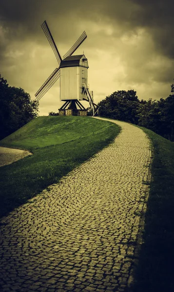 Alte Mühle Brügge Detail Der Windmühle Weltkulturerbe — Stockfoto