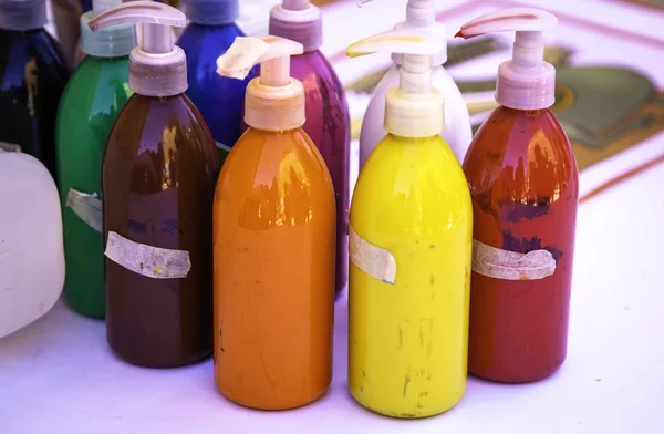 Colorful Paint Pots Colorful Detail — Stock Photo, Image