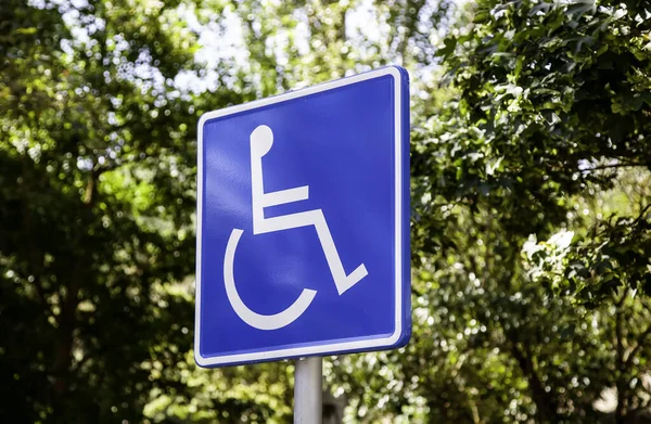 Pionowy Znak Dla Osób Niepełnosprawnych Szczegółowy Znak Informacyjny Udogodnienia Dla — Zdjęcie stockowe