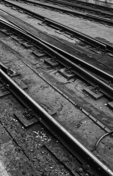 Gamla Metallspår Ett Tåg Detalj Marktransport Resor — Stockfoto