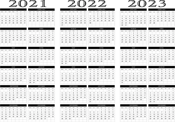 Rok Kalendarzowy 2021 2022 2023 — Wektor stockowy