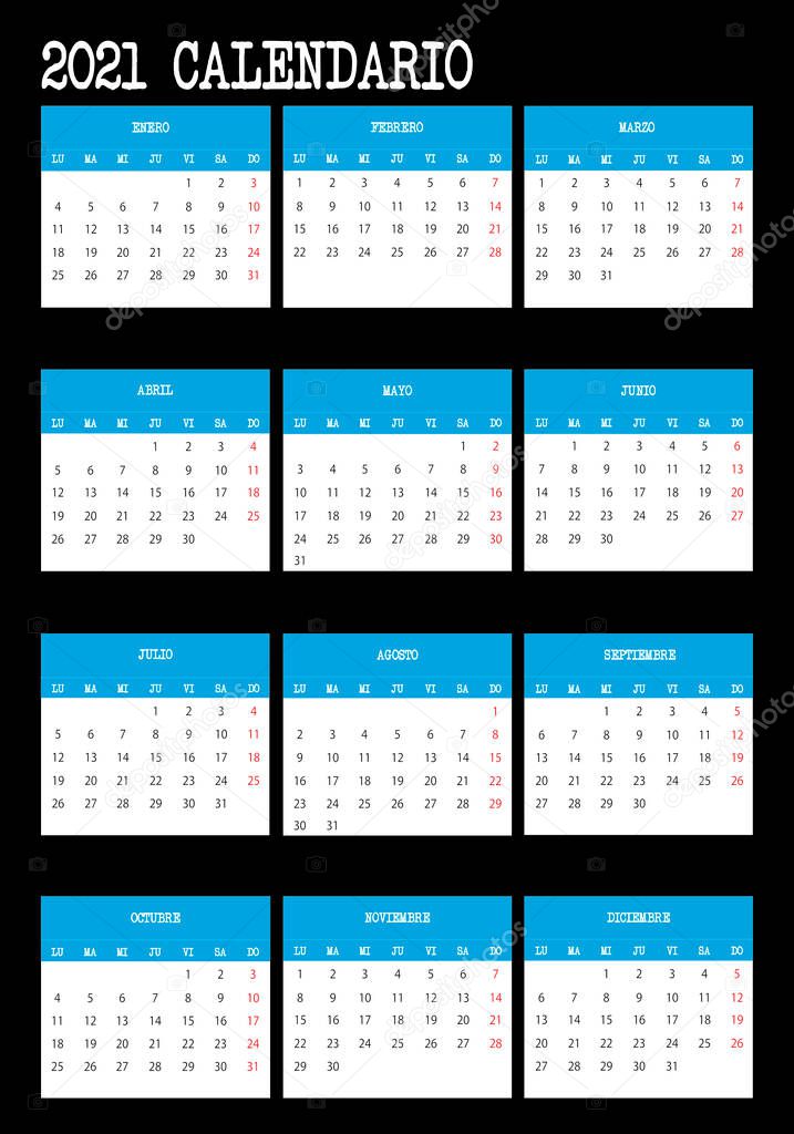 Calendar year 2021 in spanish