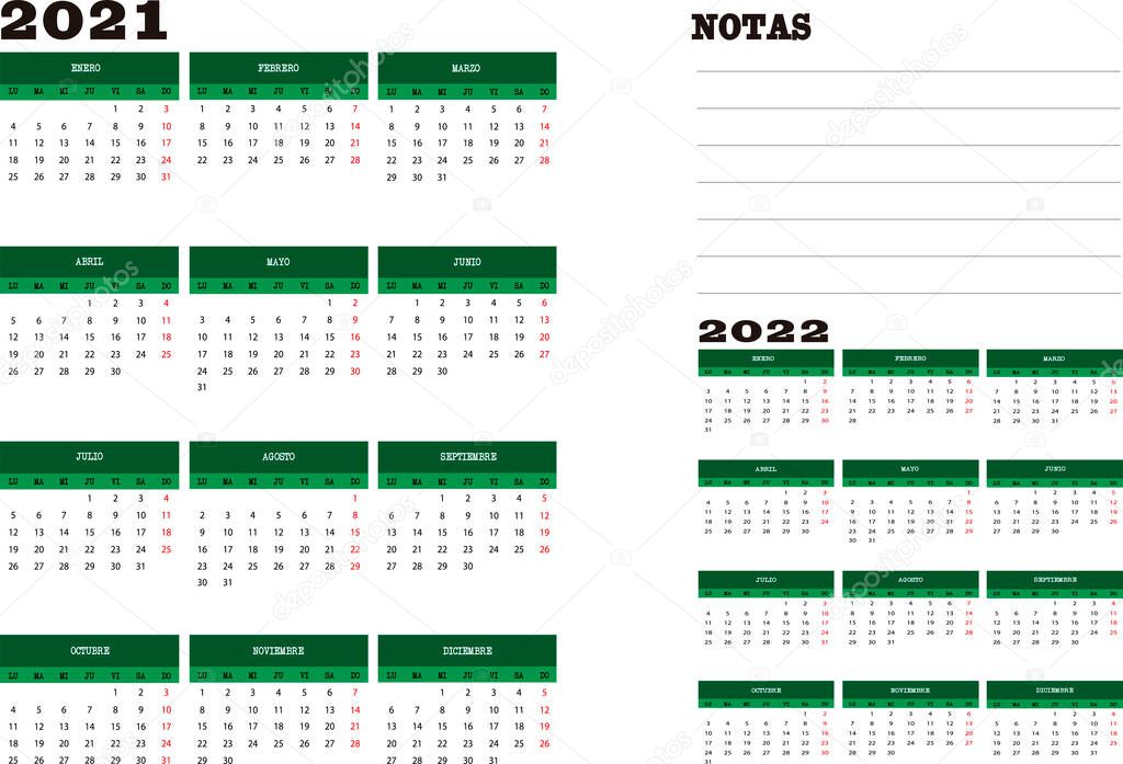 Calendar year 2021 with notes