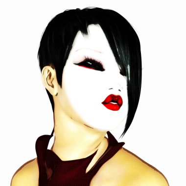 Bir kadın Asya yüzü Dijital 3d çizimi