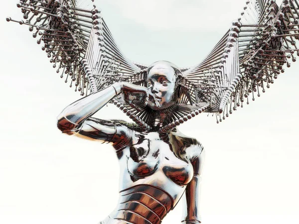 Digital Illustration Kvinnlig Cyborg — Stockfoto