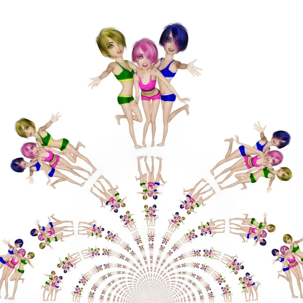 Digital Illustration Manga Girls — Stock Photo, Image