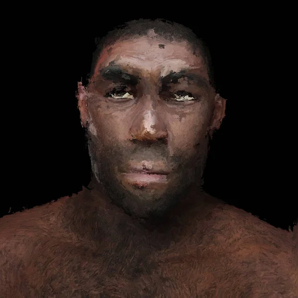 Digital Painting Prehistoric Man Based Own Rendering Model Release Property — Stock Photo, Image