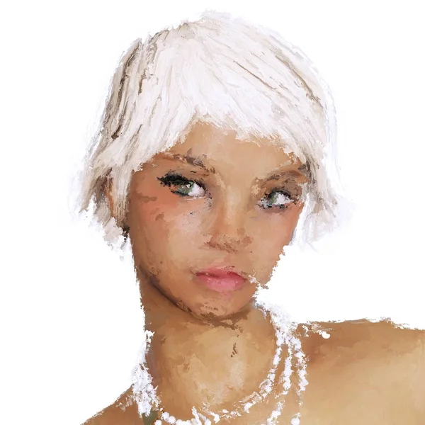 Dipinto Digitale Una Donna Ritratto Basato Sul Proprio Rendering Nessun — Foto Stock