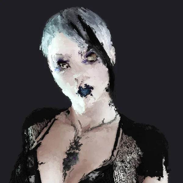 Digital Painting Gothic Woman Portrait Based Own Rendering Model Release — Stock Photo, Image