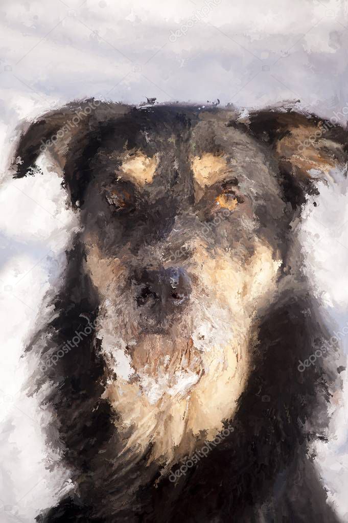 Digital Painting of bearded Dog in Winter
